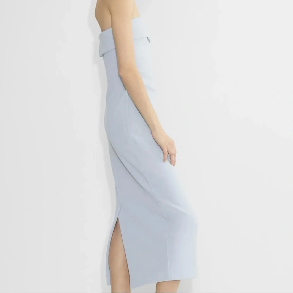 NWT Babaton FigureKnit Eyecatcher Strapless Midi Dress Dew Blue Aritzia L - Picture 2 of 6